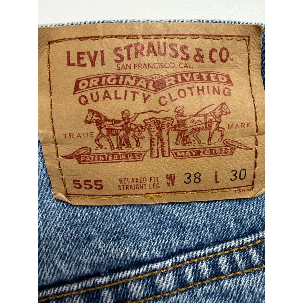 Vintage Levis 555 Relaxed Fit Straight Leg Jeans Blue Mens 38x30 (EE32)